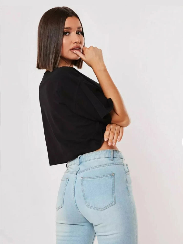 Cotton sports sweater at the top of the navel - Ella fashion