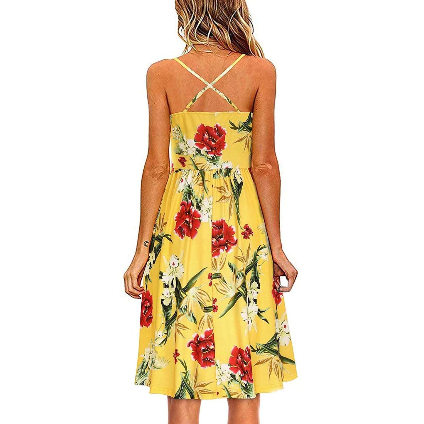 Floral V-Neck Summer Dress – Sleeveless & Elegant