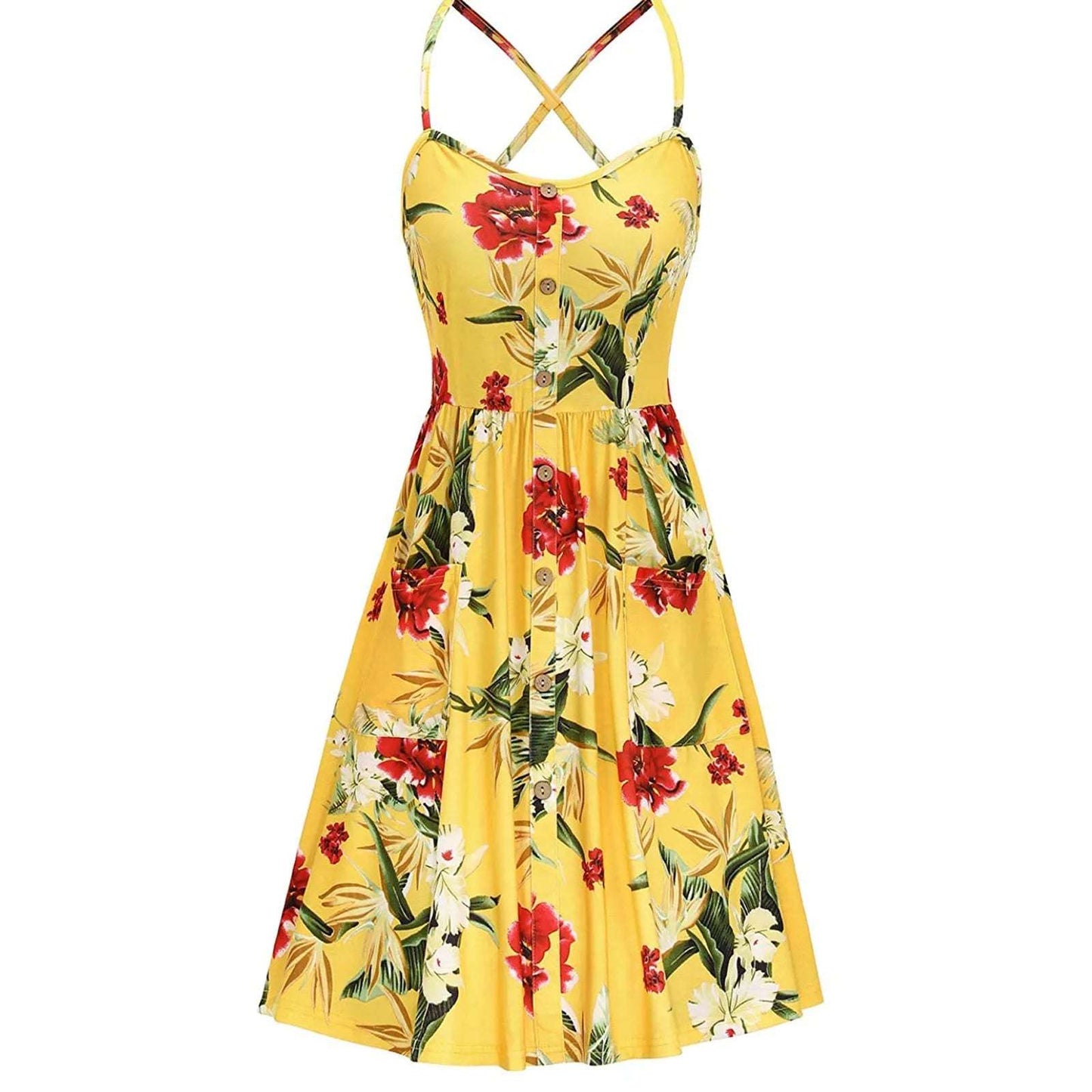 Floral V-Neck Summer Dress – Sleeveless & Elegant