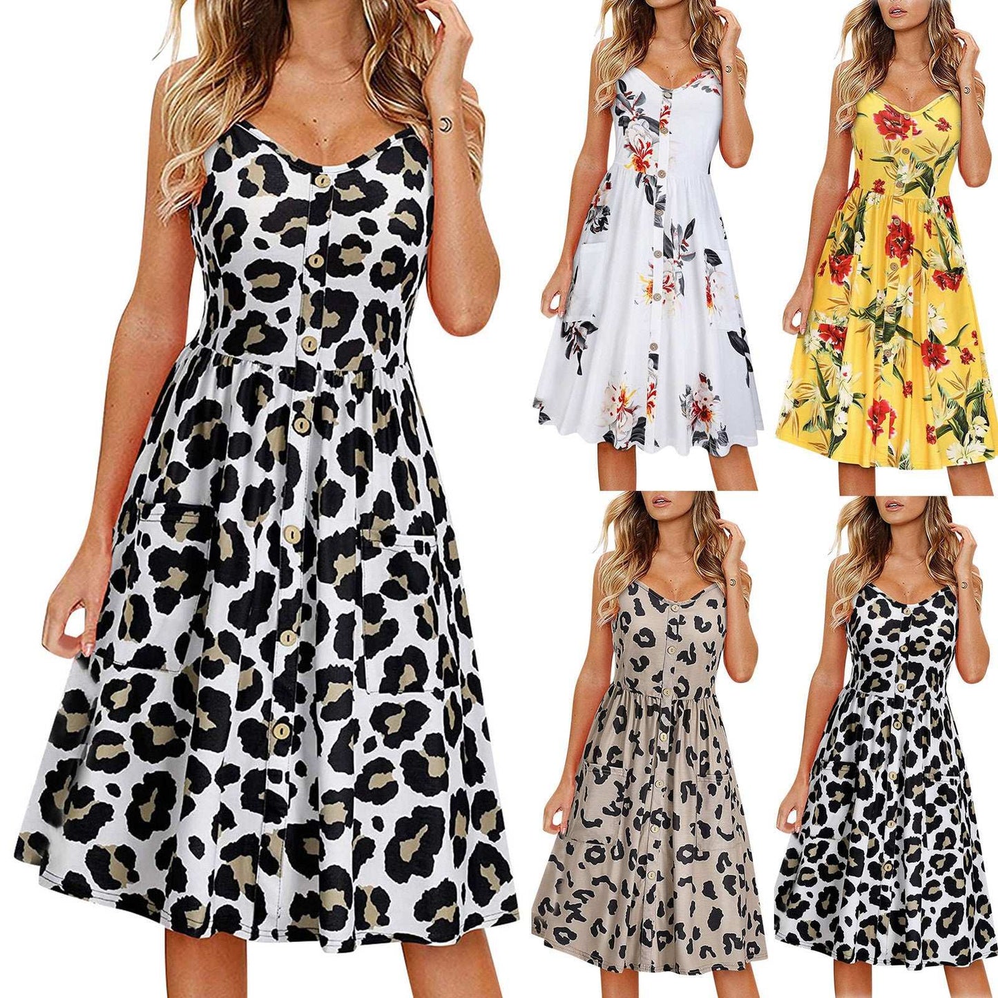 Floral V-Neck Summer Dress – Sleeveless & Elegant