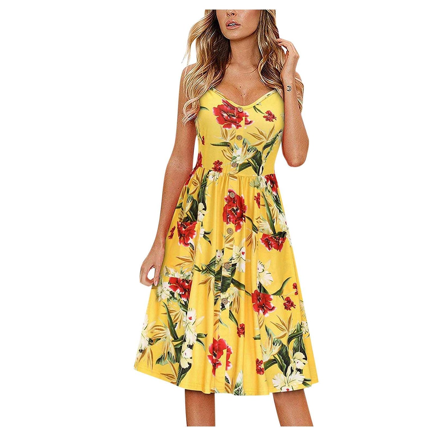 Floral V-Neck Summer Dress – Sleeveless & Elegant