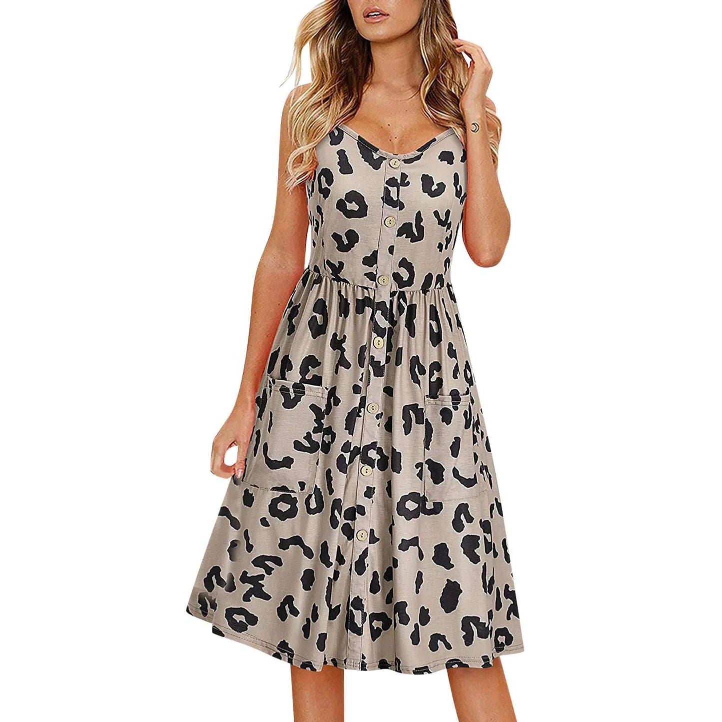 Floral V-Neck Summer Dress – Sleeveless & Elegant