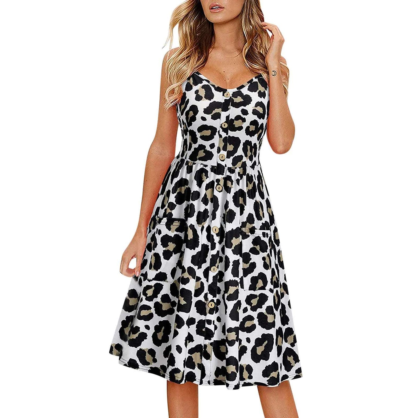 Floral V-Neck Summer Dress – Sleeveless & Elegant