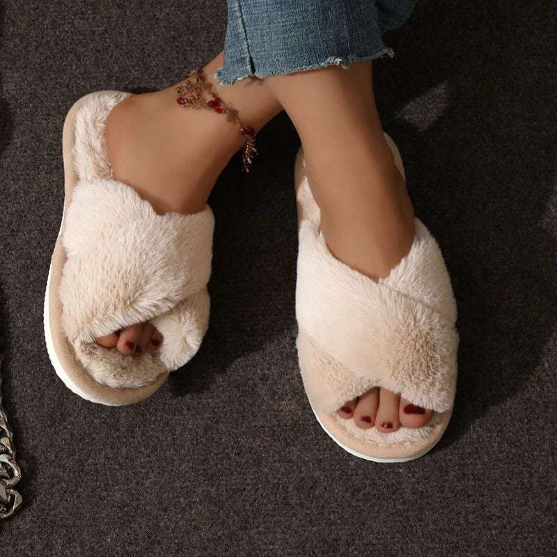 Fur slippers belt