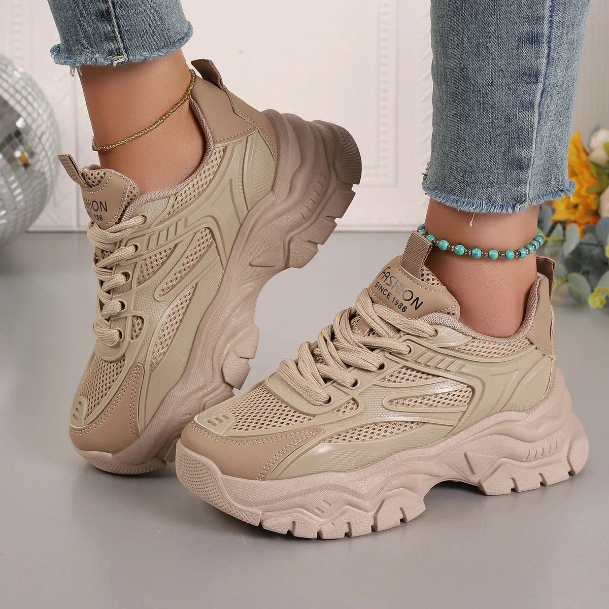 Ronbin Barde Chunky Sneakers - Women's Low-Heel Athletic Shoes - Ella fashion