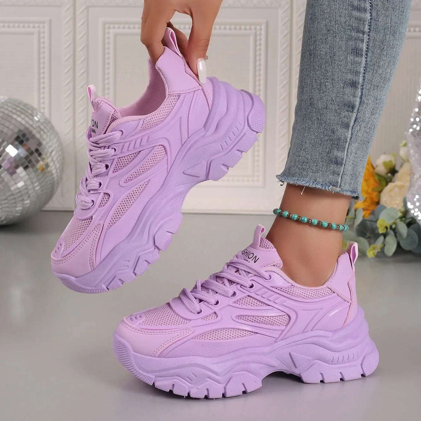 Ronbin Barde Chunky Sneakers - Women's Low-Heel Athletic Shoes