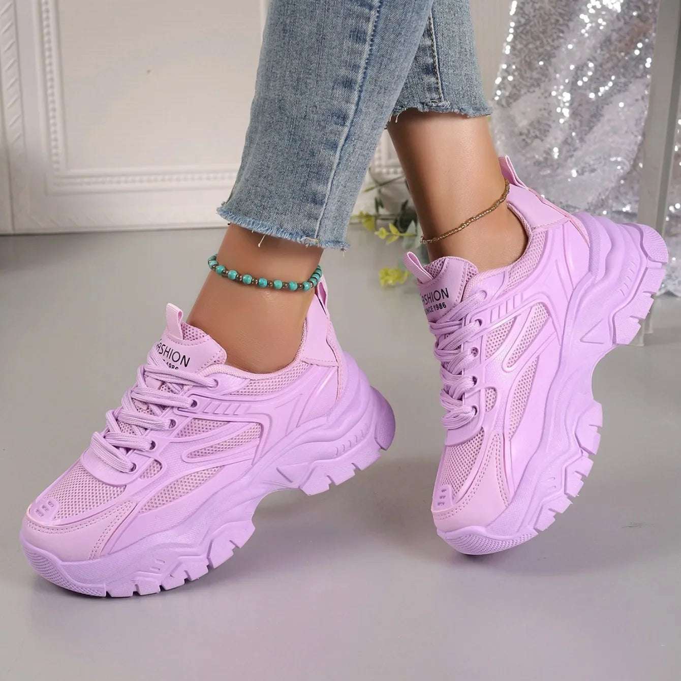 Ronbin Barde Chunky Sneakers - Women's Low-Heel Athletic Shoes
