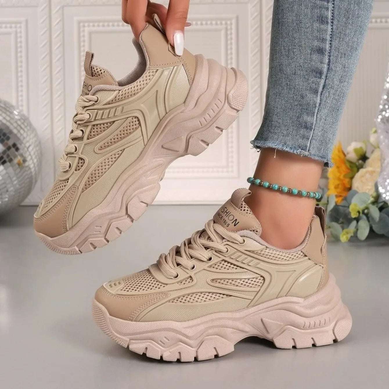 Ronbin Barde Chunky Sneakers - Women's Low-Heel Athletic Shoes
