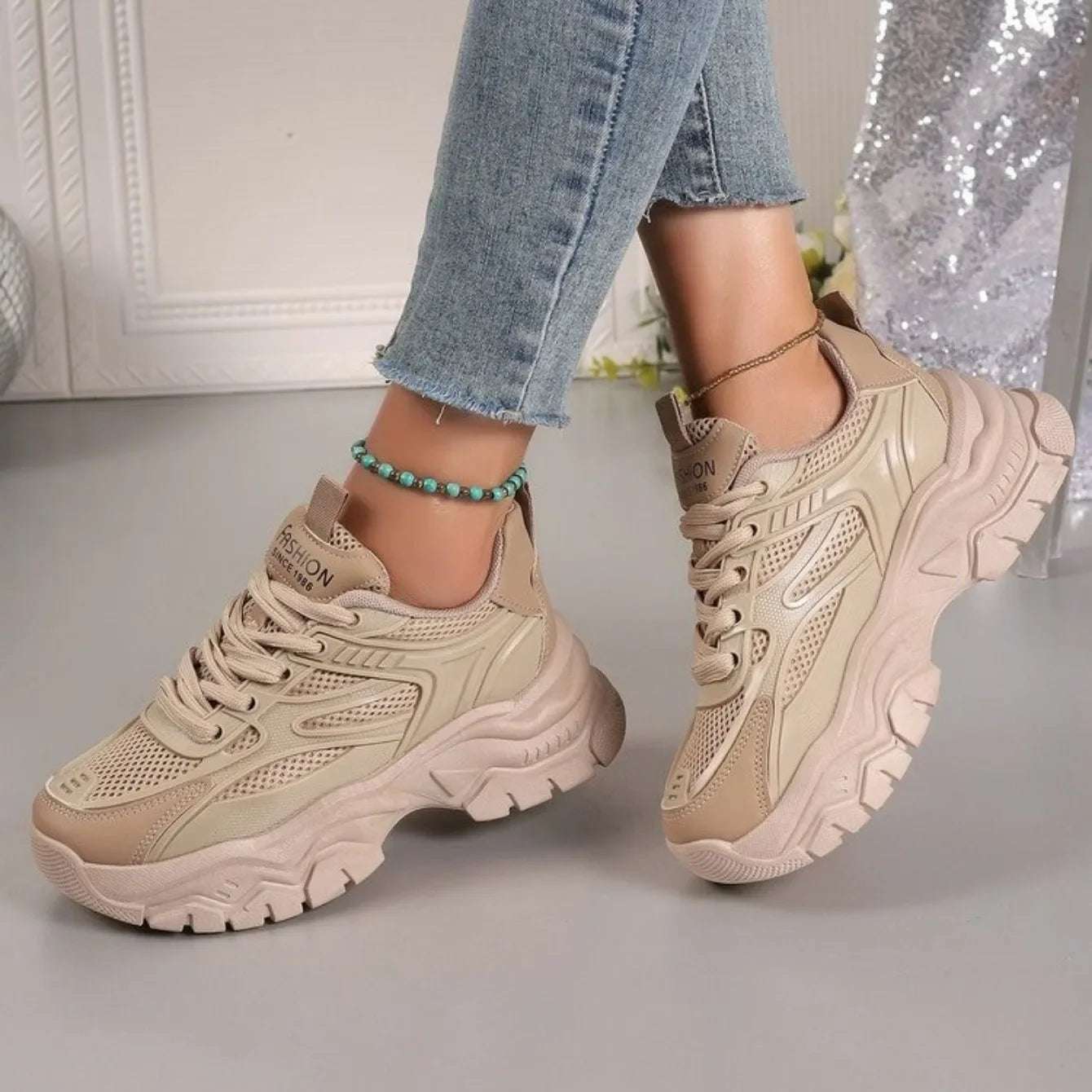 Ronbin Barde Chunky Sneakers - Women's Low-Heel Athletic Shoes