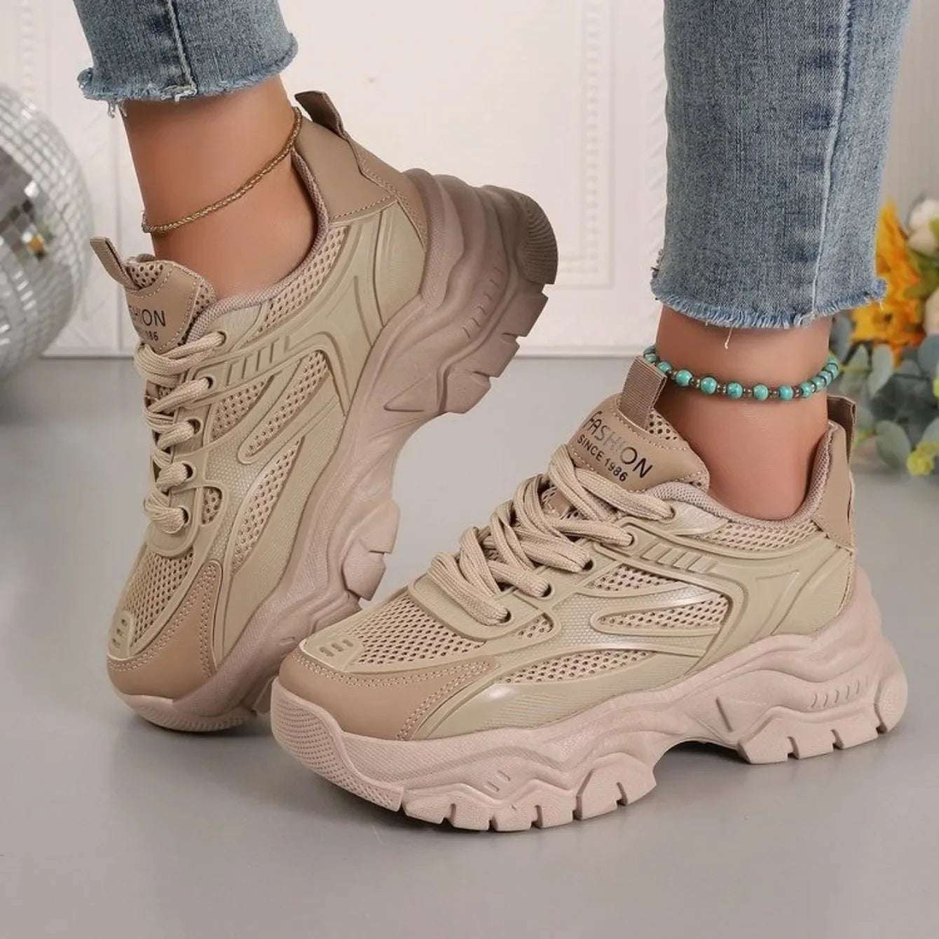 Ronbin Barde Chunky Sneakers - Women's Low-Heel Athletic Shoes