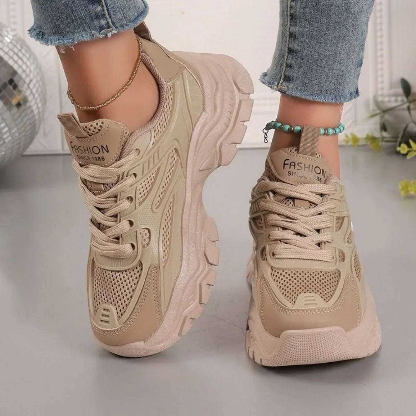 Ronbin Barde Chunky Sneakers - Women's Low-Heel Athletic Shoes