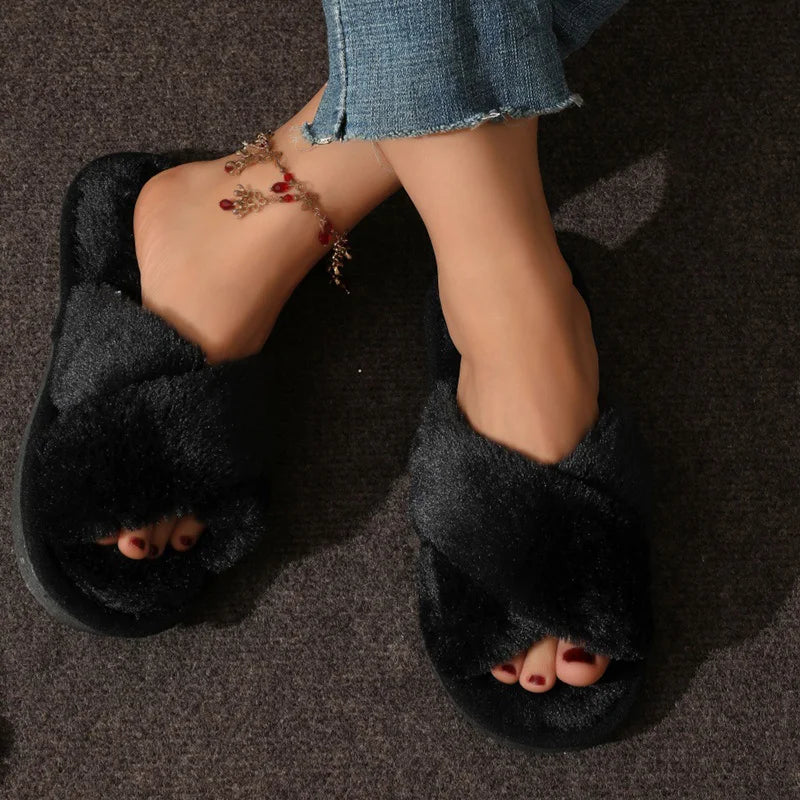 Fur slippers belt