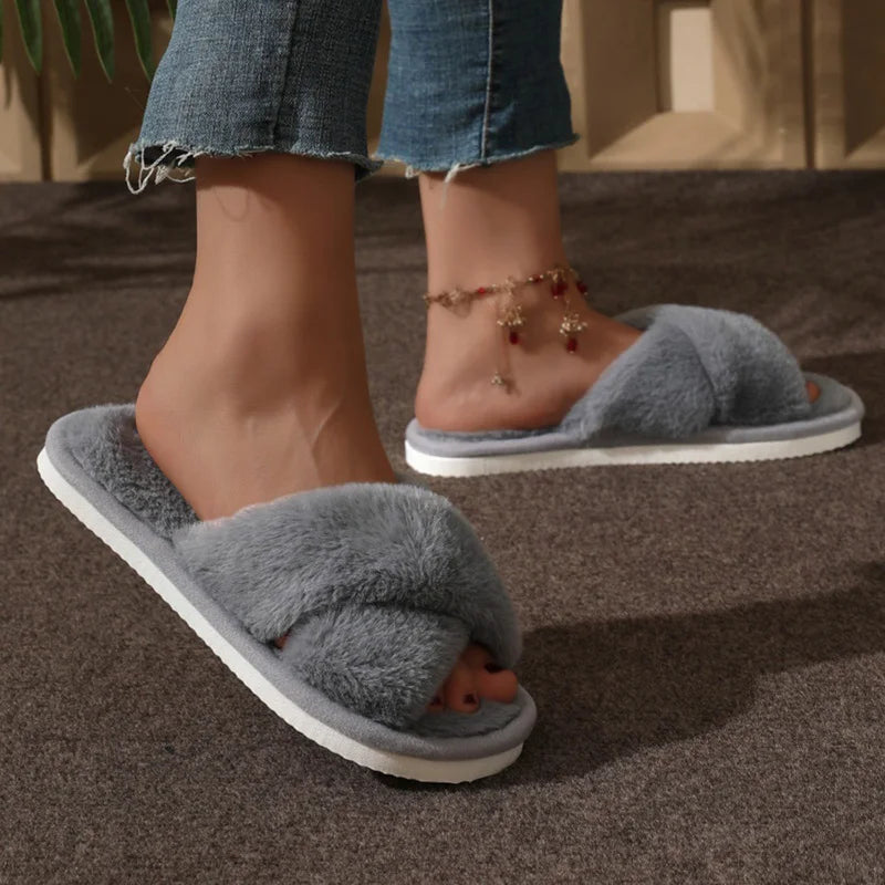 Fur slippers belt