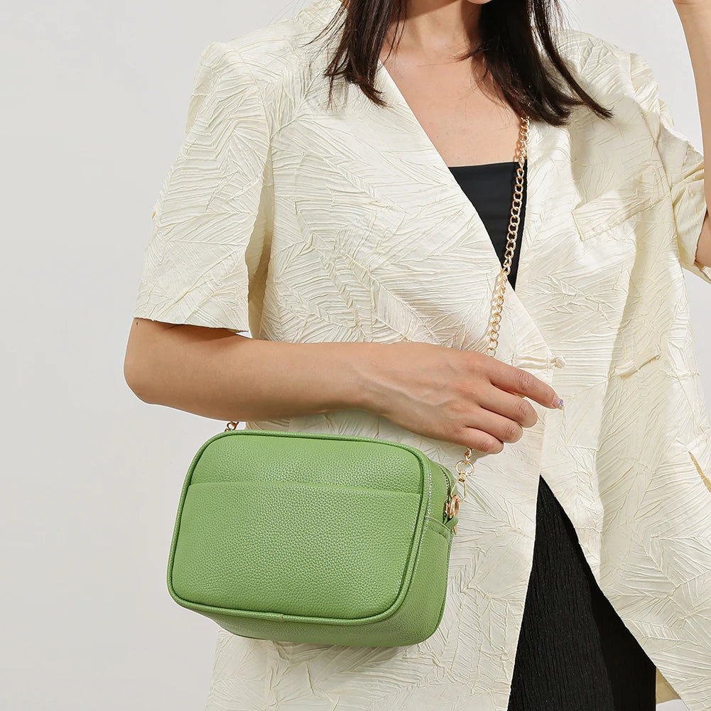 A modern women's handbag made of luxurious leather