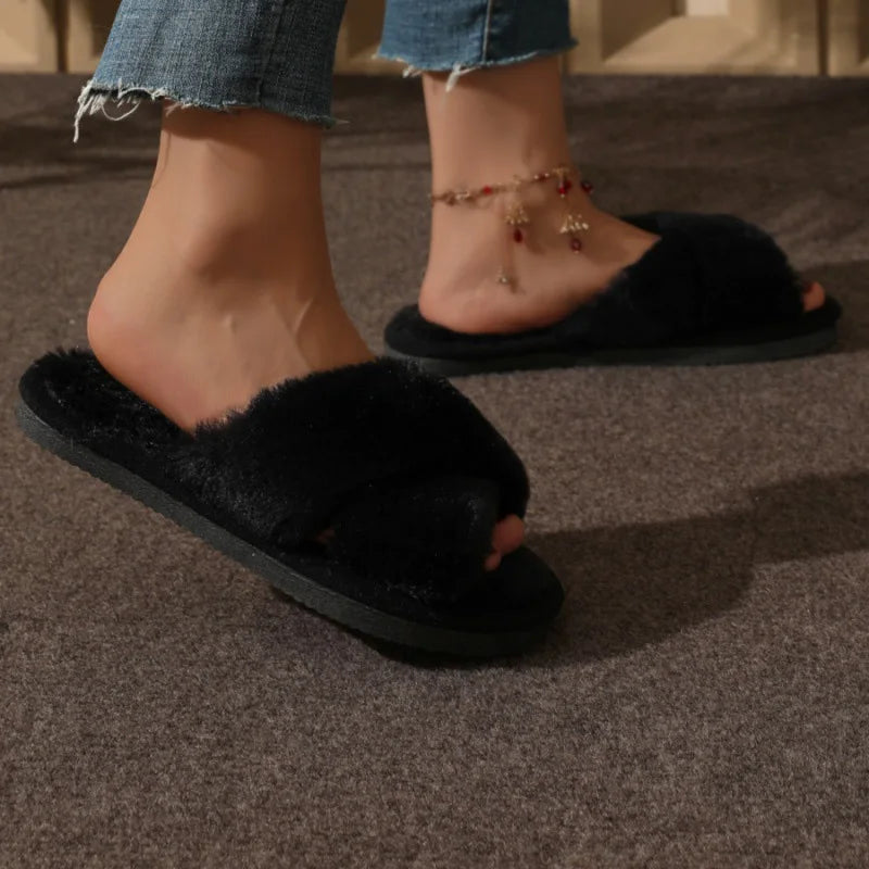 Fur slippers belt