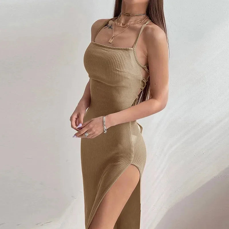 Black Halter Split Maxi