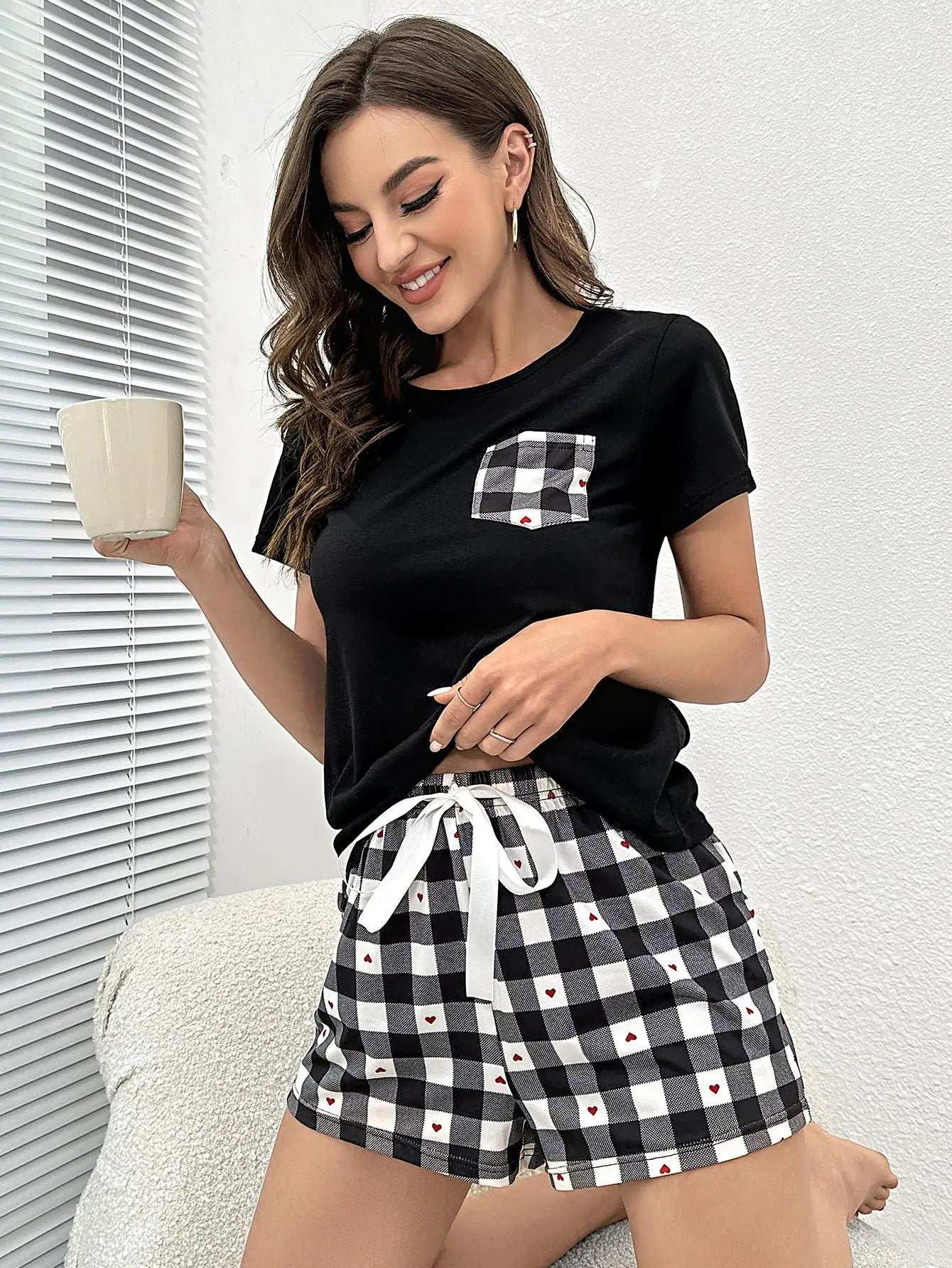 Women's Summer Pajama Set Shirt and Shorts
