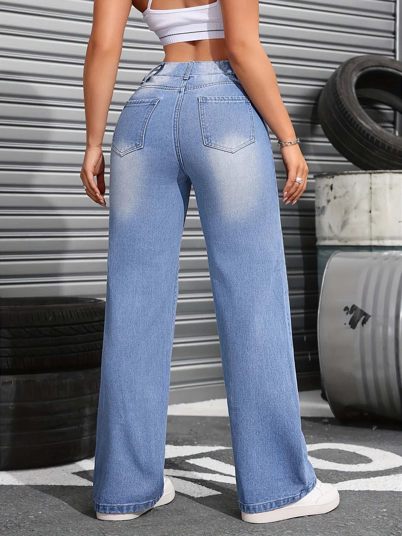 Women's high waist elastic zipper jeans