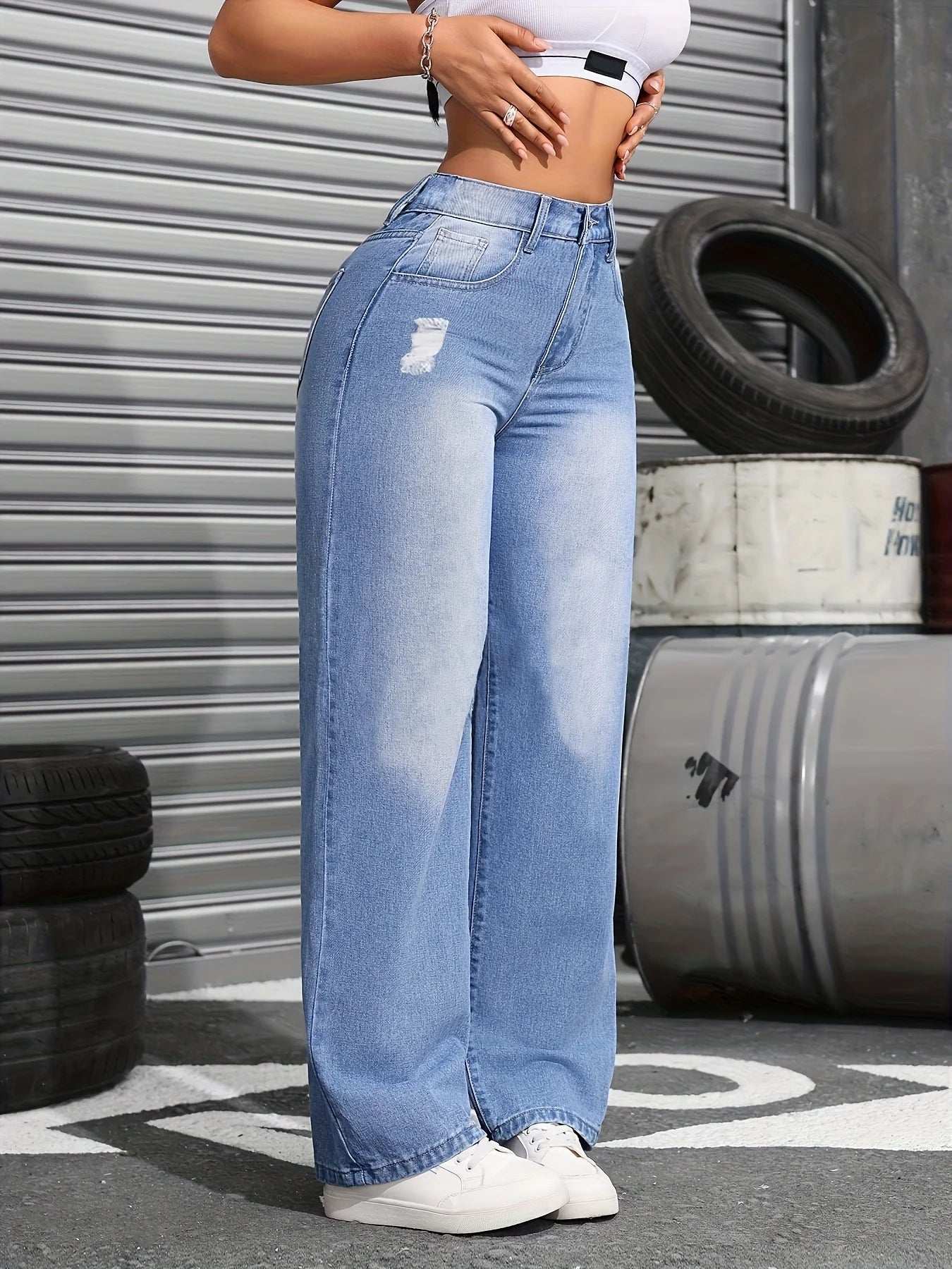 Women's high waist elastic zipper jeans