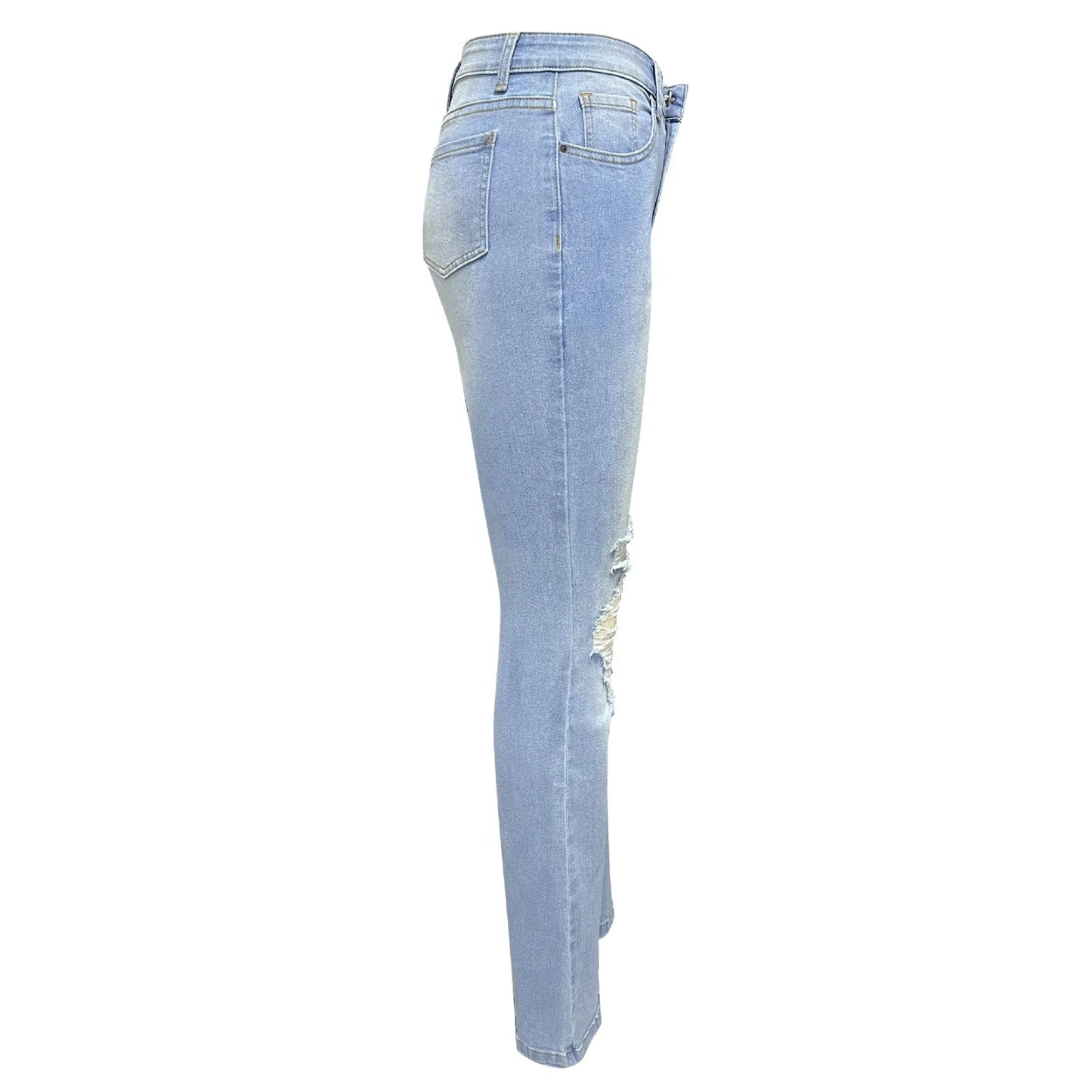 Women's ripped mid-waist wide-leg denim jeans - Ella fashion