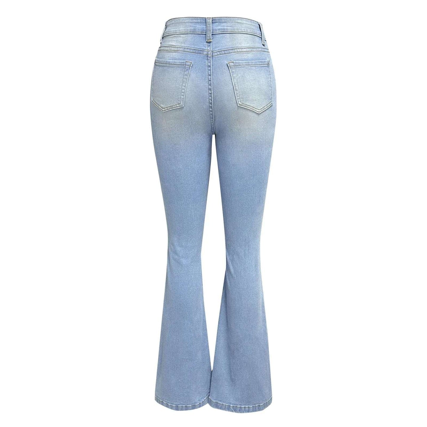 Women's ripped mid-waist wide-leg denim jeans
