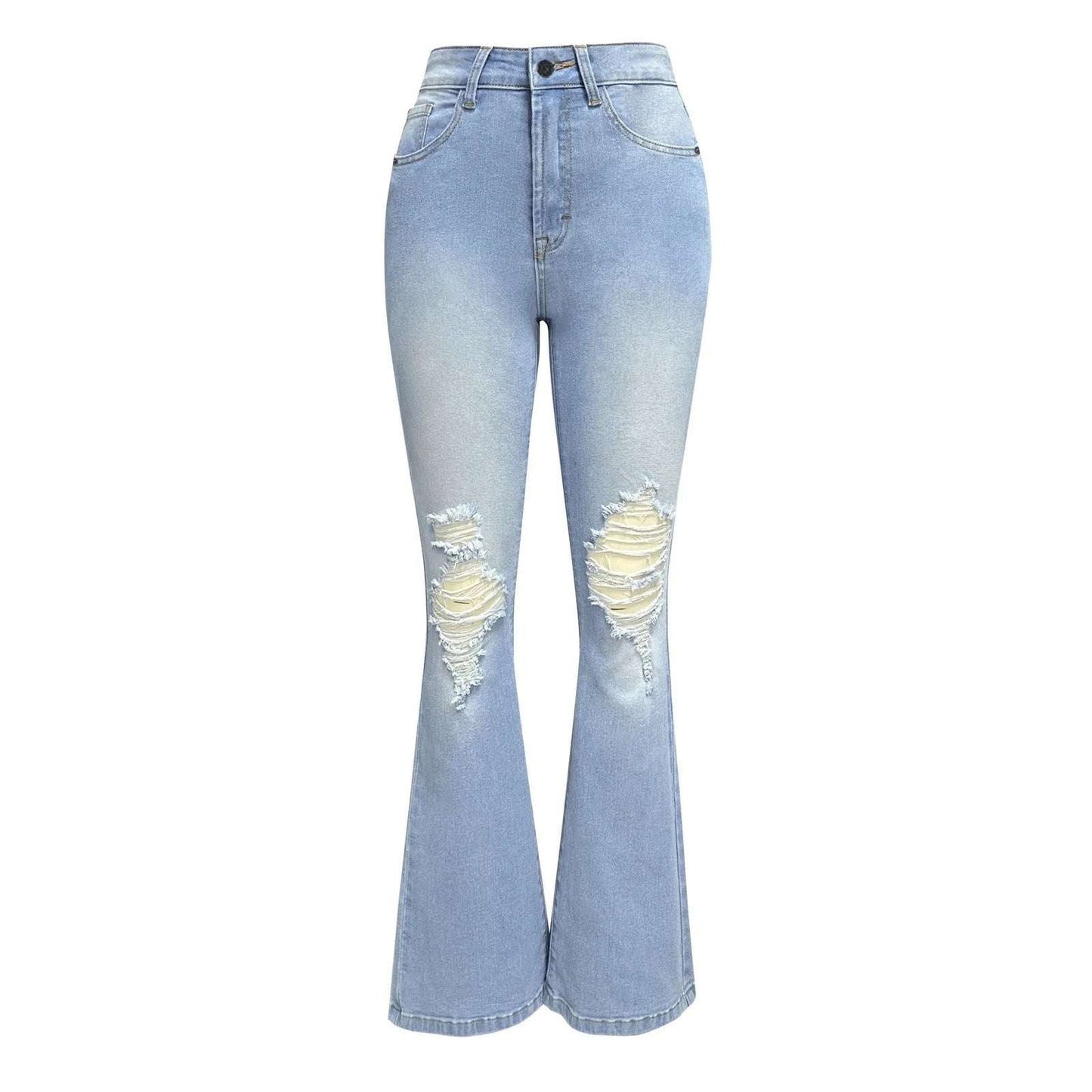 Women's ripped mid-waist wide-leg denim jeans - Ella fashion