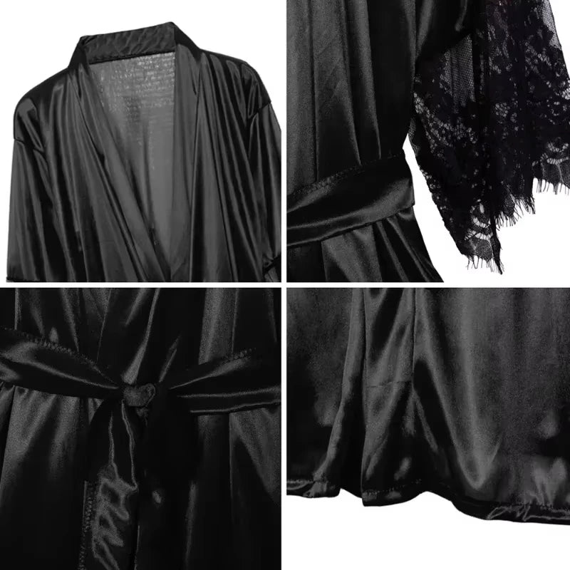 Women's sexy French silk satin nightgown - Ella fashion