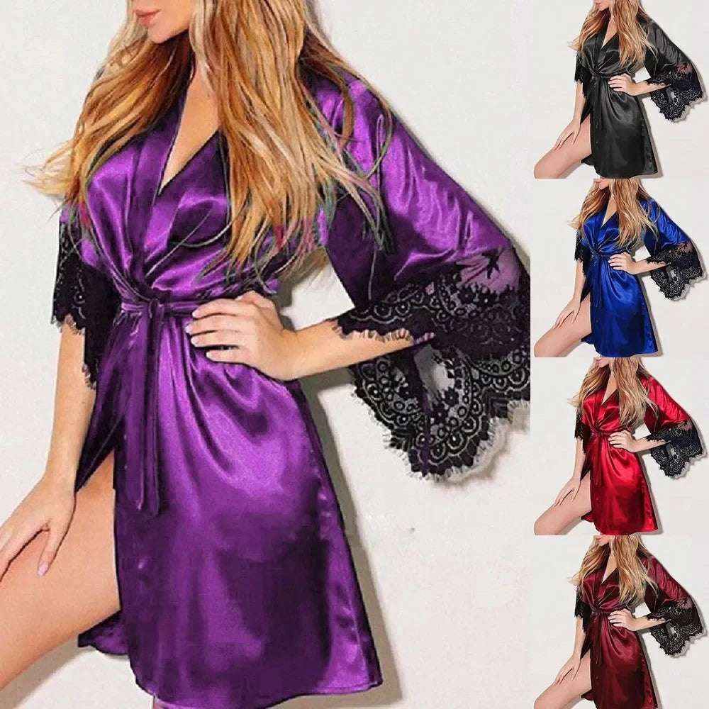 Women's sexy French silk satin nightgown