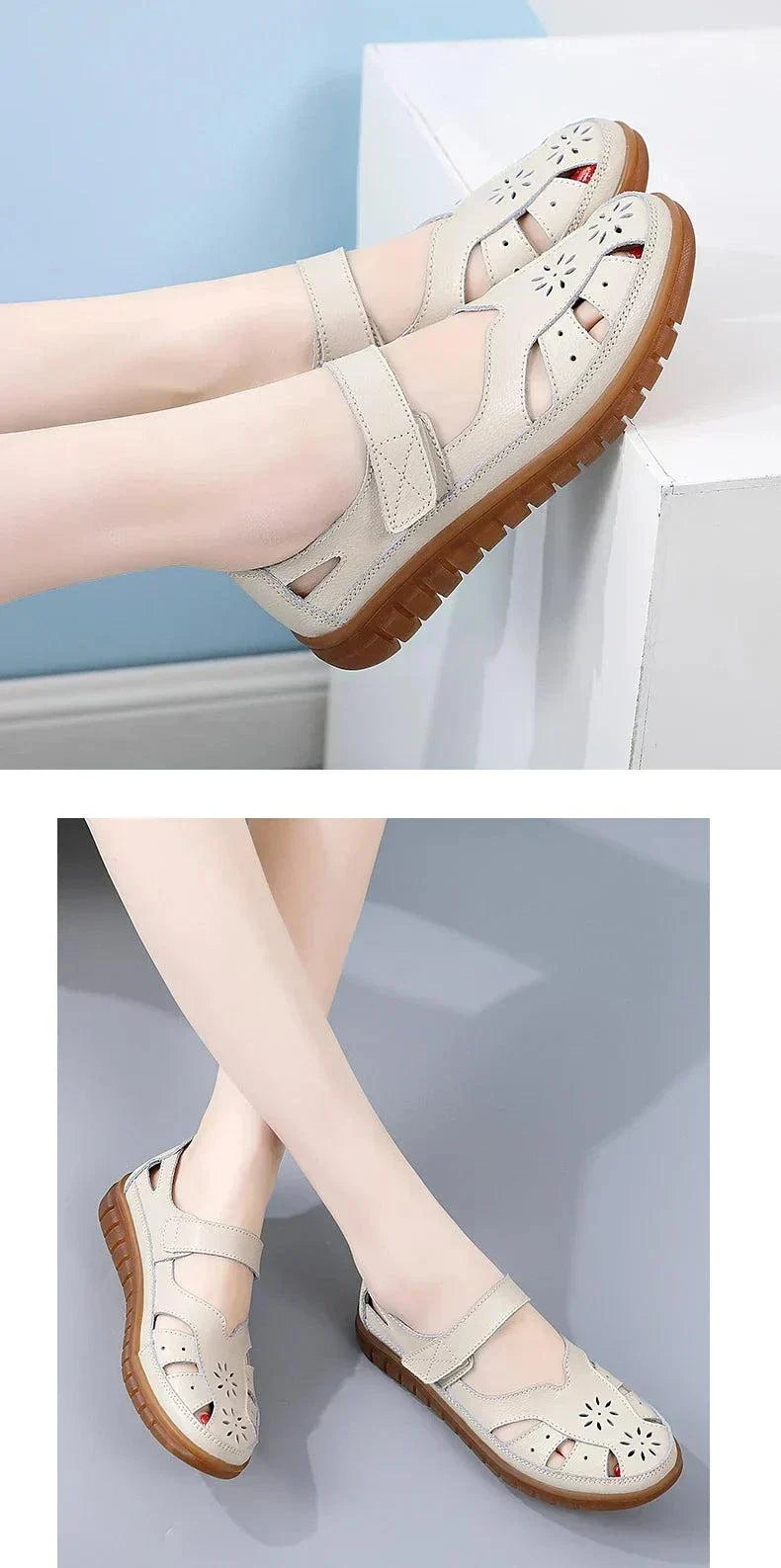 Leather sandals color and texture