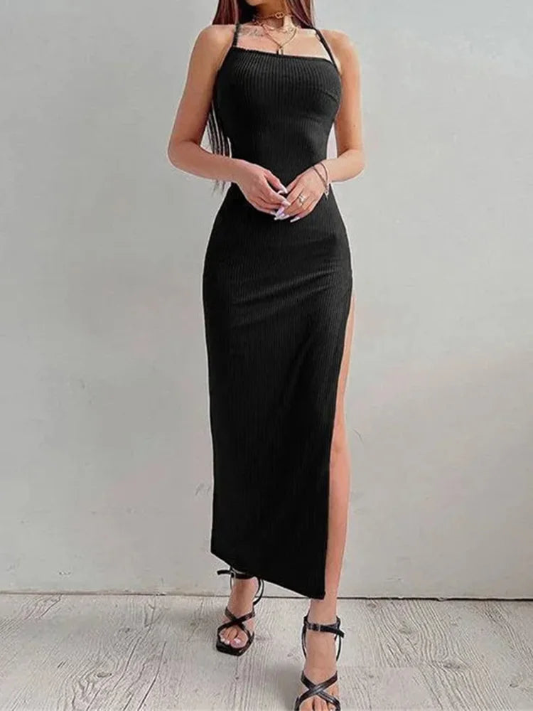 Black Halter Split Maxi