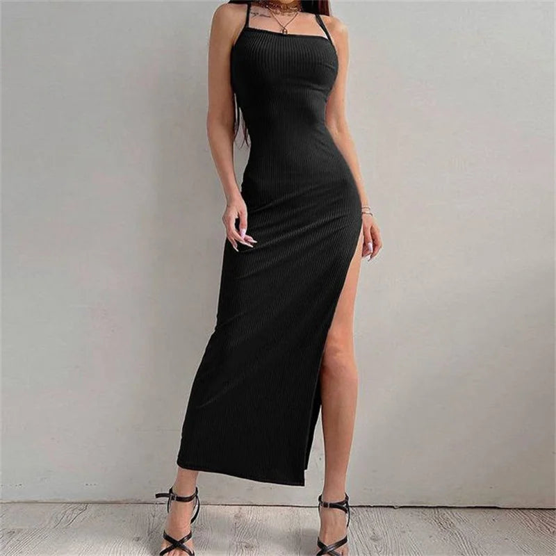 Black Halter Split Maxi