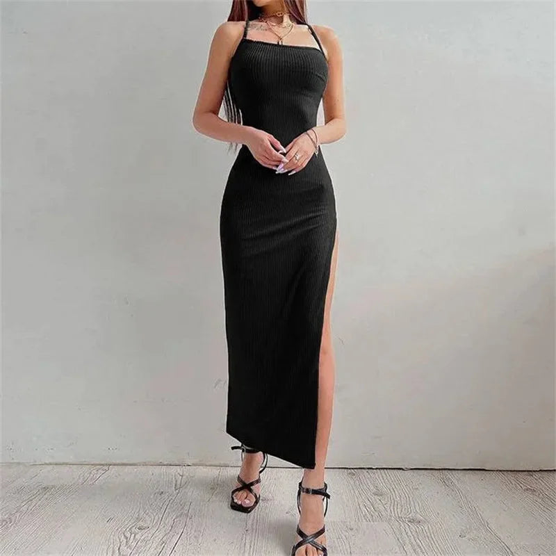 Black Halter Split Maxi