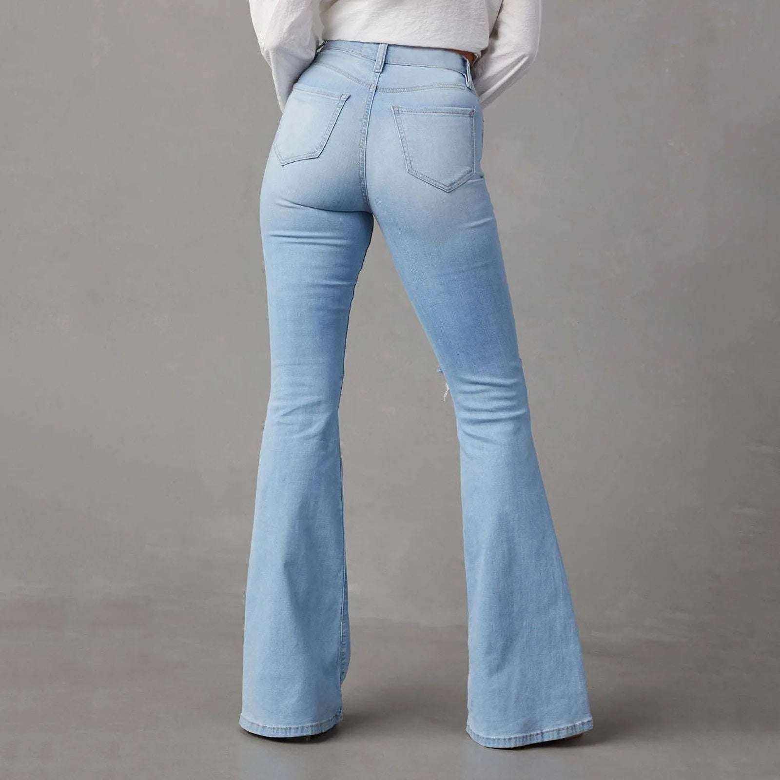 Women's ripped mid-waist wide-leg denim jeans