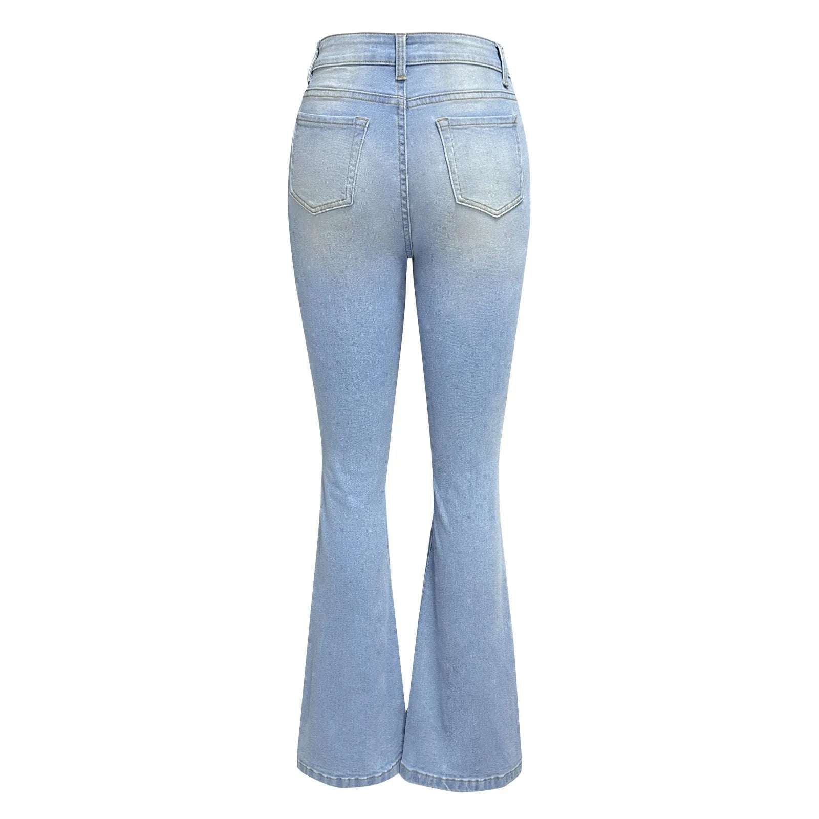 Women's ripped mid-waist wide-leg denim jeans