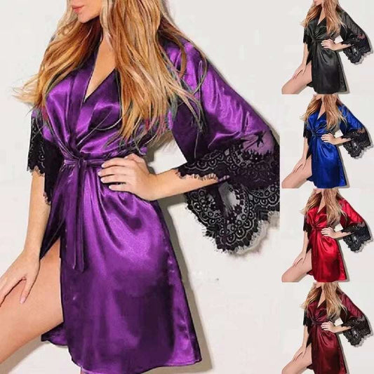 Women's sexy French silk satin nightgown